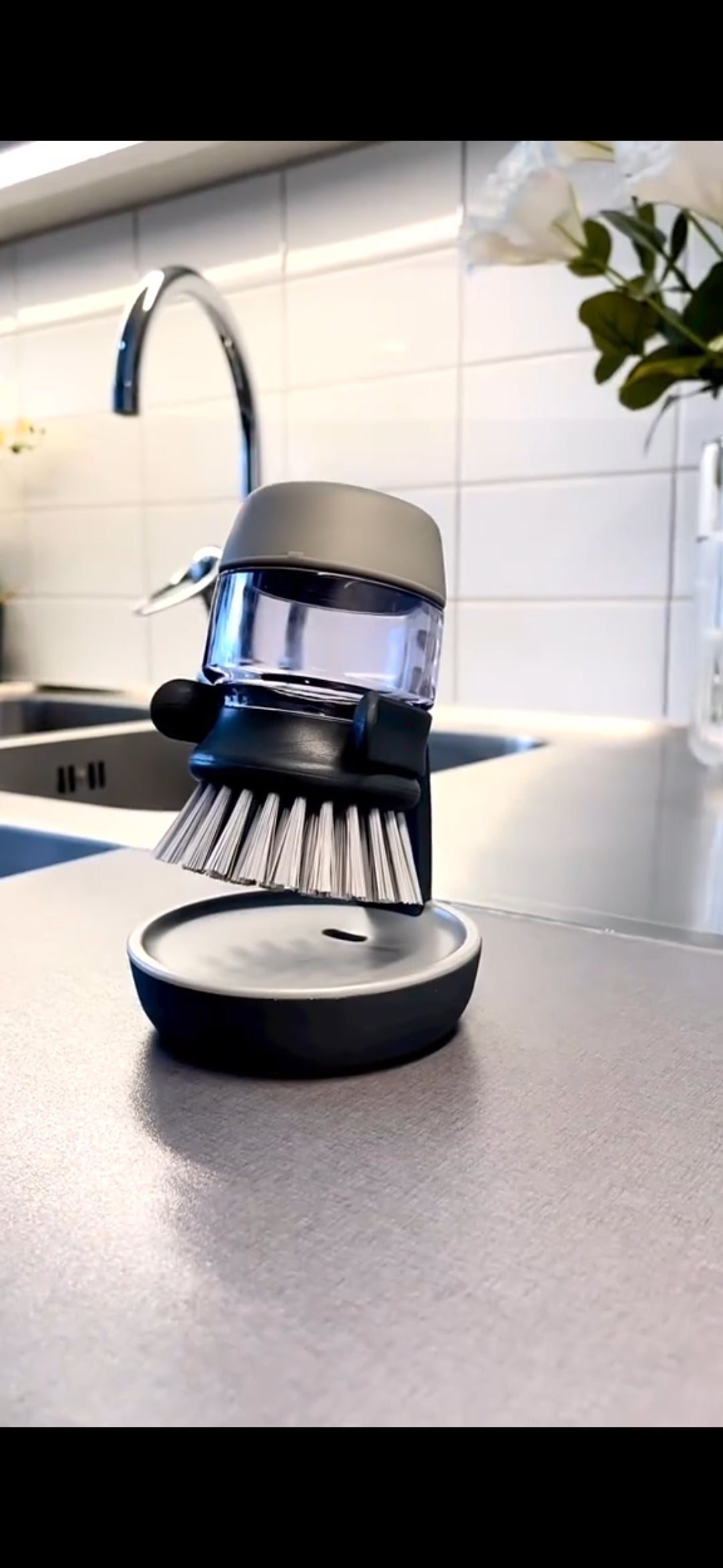 Soap Dispensing Dish Brush with Holder